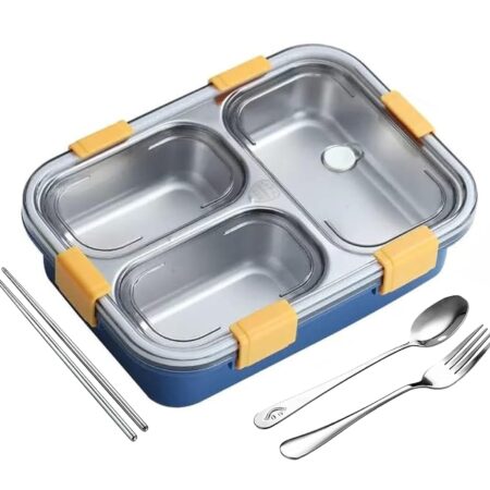 3 Compartment Stainless Steel Lunch Box Sealed Leakage Container for School Kids and Adults